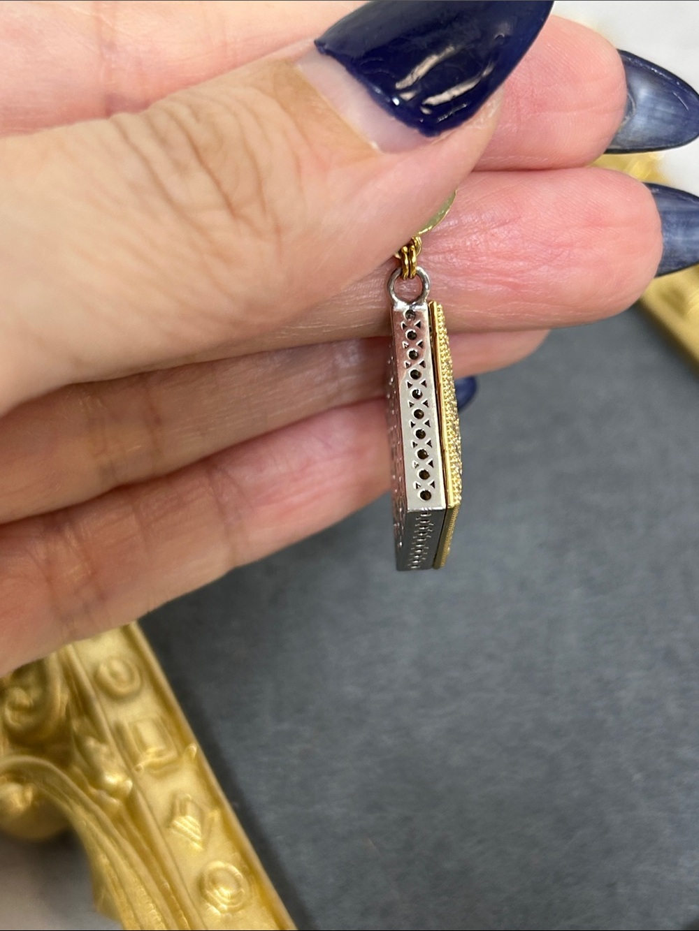 Gold Paperclip Chain Necklace with Pave Square Pendant - Women Jewelry - Picture 7 of 9